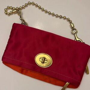 Vintage Coach Amanda Satin Fold-Over Flap Clutch Shoulder Bag Handbag Purse